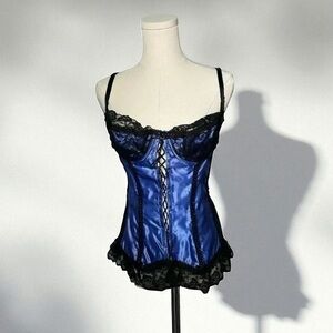 Vintage cobolt blue satin lace corset  34C